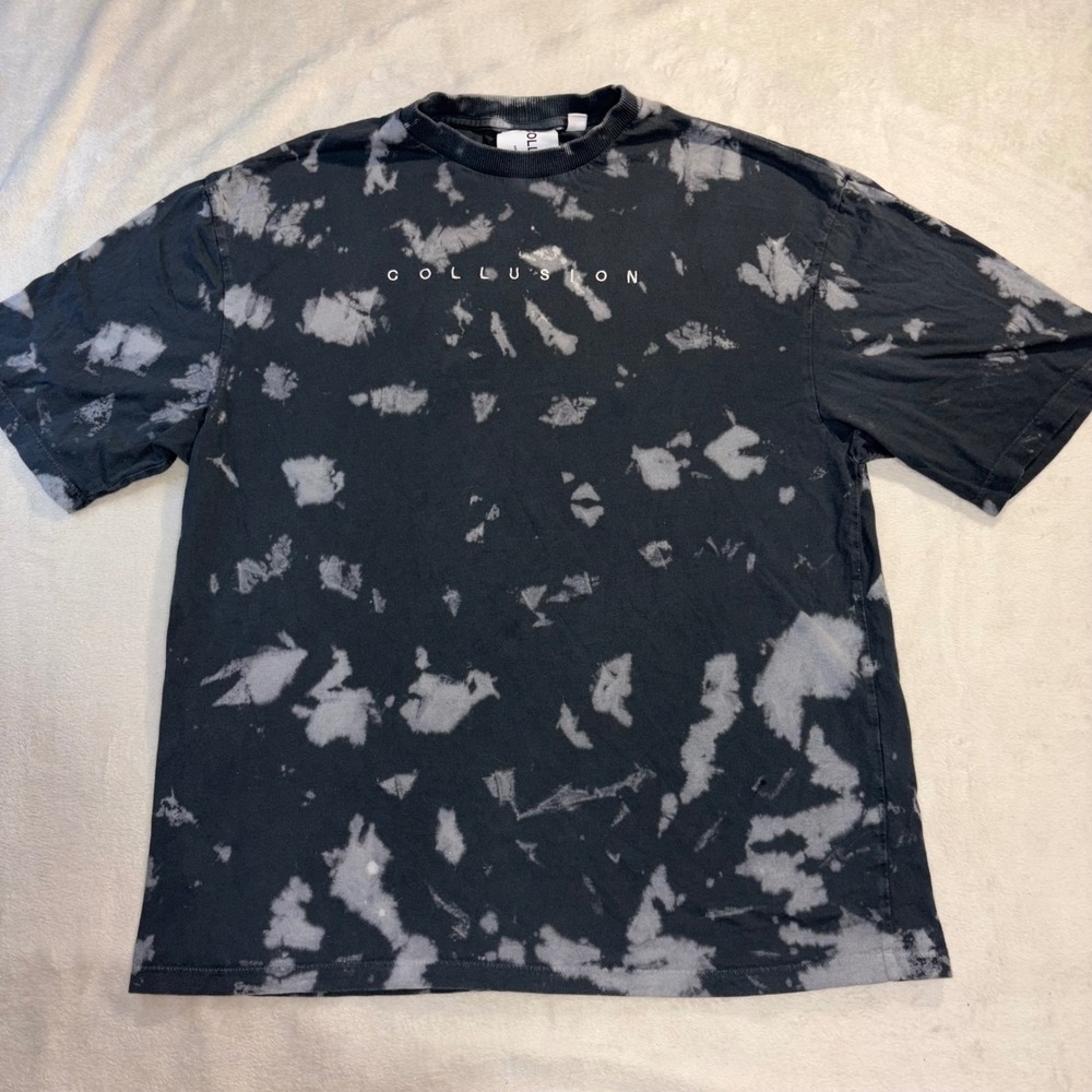 Collusion Mens Tie Dye‎ Graphic T-Shirt Black White Streetwear Size Small